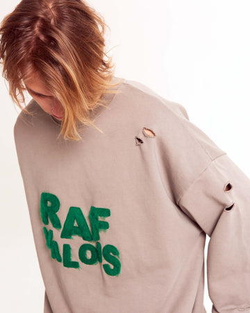 RAF VALOIS 23SS "PAIN" three-dimensional flocking embroidered LOGO distressed sweatshirt