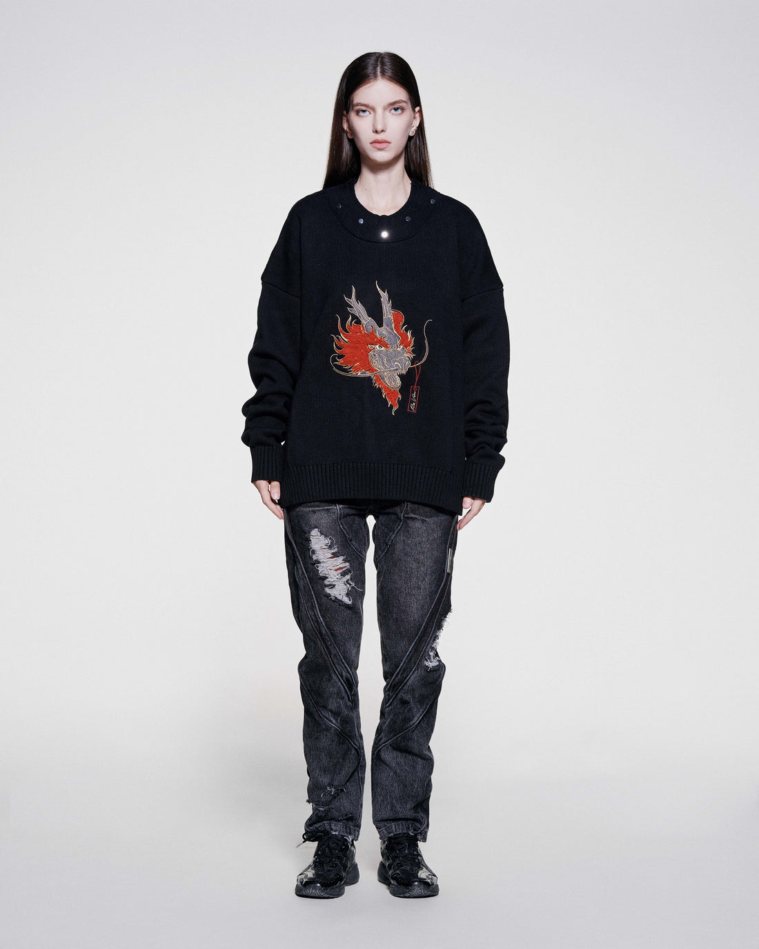 RAF VALOIS 24SS RAF VALOIS 24SS Year Of The Dragon Limited Plush Embroidered Deconstructed Sweater